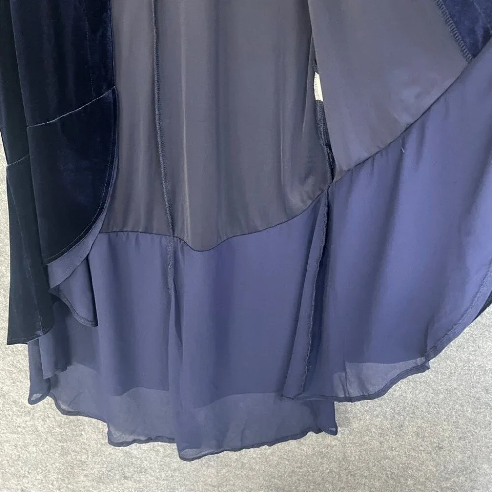 R. VIVIMOS Blue Velvet and Chiffon Jacket Duster Witchy Cloak Size Large - Picture 9 of 12